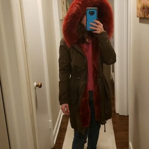 Faux full fur hood parka coat